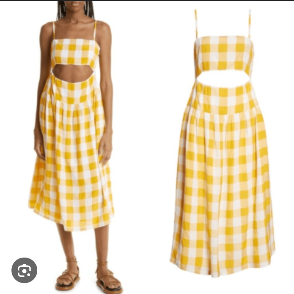 NWT Autumn Adeigbo Lillian Gingham Cutout Midi Sundress